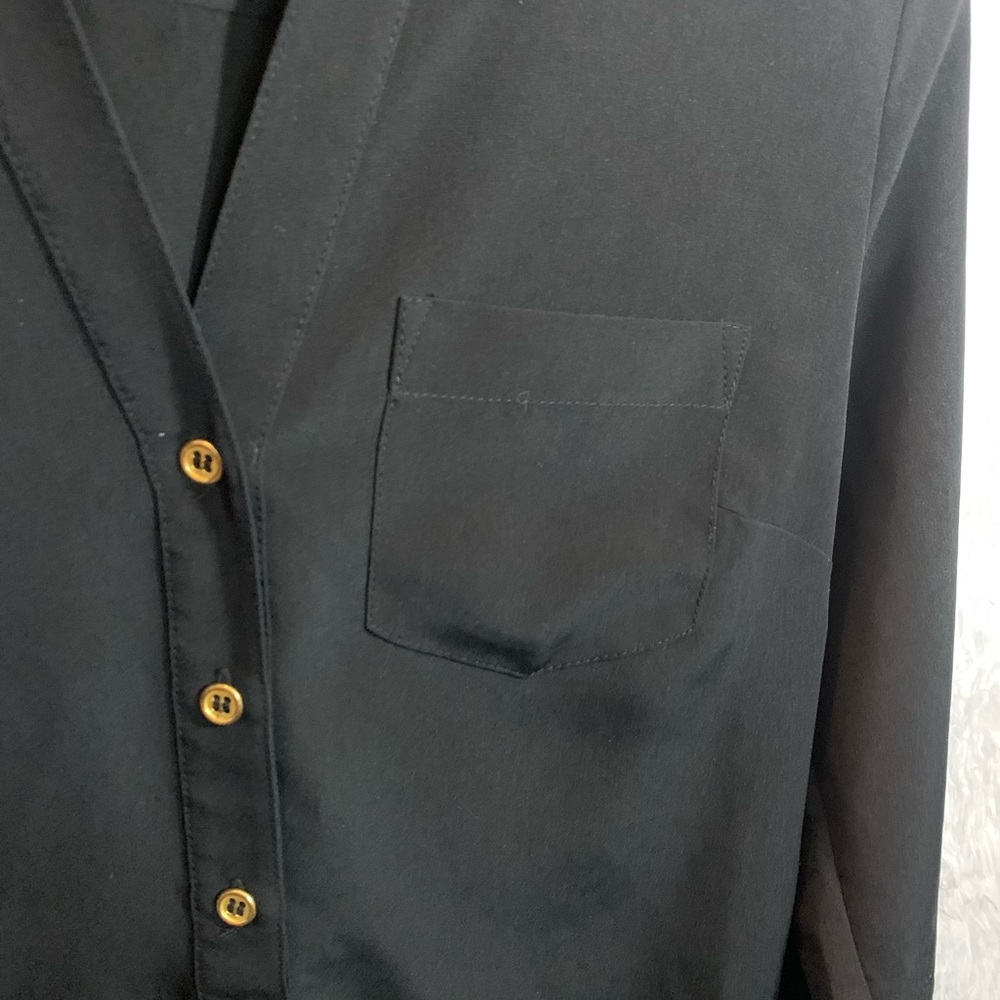 Women's Shirt Dress Role Up Long  Sleeve Pockets, ￼ Shirtdress Black M - Picture 7 of 8
